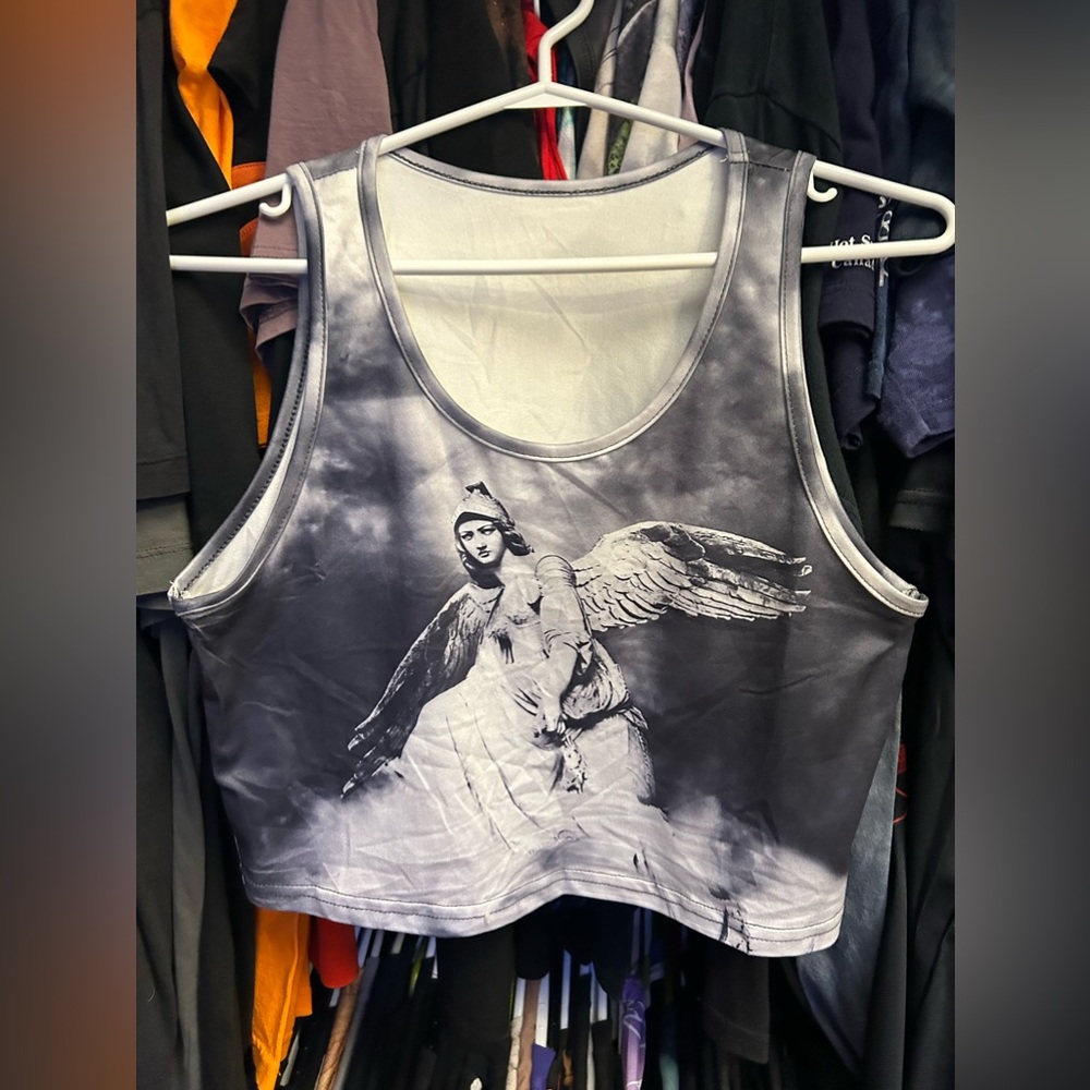 Brand new Guardian Angel graphic crop tank top